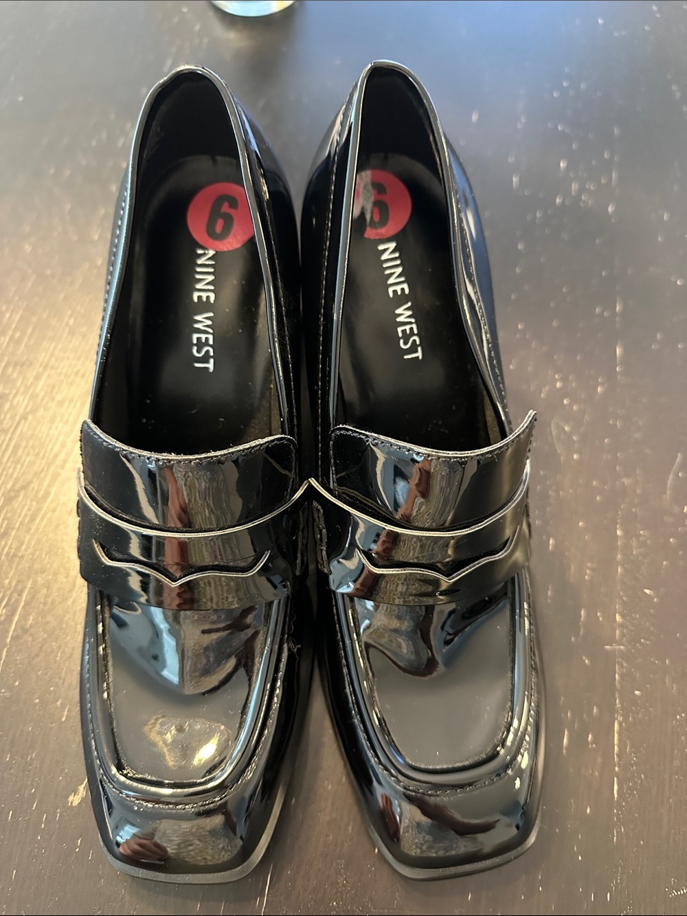 Nine West Black Patent Block Heel Loafers - Picture 2 of 3